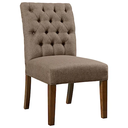 Upholstered Side Chair (Dark Fabric) with Button Tufting